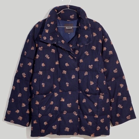 New MADEWELL Size M Corduroy Crop Puffer Jacket in Brittanica Blockprint $218 - Picture 1 of 7